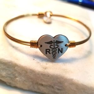 Luca + Danni Handmade Heart RN Nurse Gold & Silver Stackable Bracelet